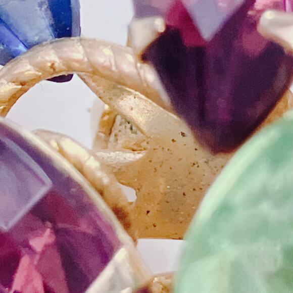 VTG Signed Judy Lee Mid Century Brooch Blue Red Green Rhinestones Sparkly Pin - Picture 11 of 11